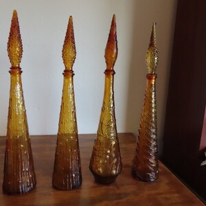 CHOOSE 1: Vintage Amber glass Genie bottles, 22 inches tall,Italian Empoli Glass Bottle, Wave design, Vintage Amber glass