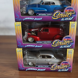 Jada Toys- diecast cars, 1947 Cadillac Series 62, 1953 Chevy Bel-air, 1939 Chevy Sedan, Street Low, Lowrider Series, 1:24 scale, die cast