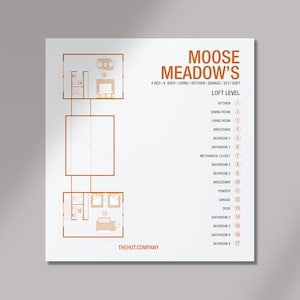 Loft level floor plan – features two lofts at each extreme, each with 1 bed, 1 bath, and flex space for a cozy reading nook. Designed for privacy and comfort, this Scandinavian Barndominium layout blends modern function with rustic charm.