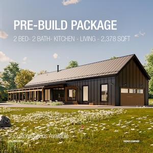 Scandinavian Barndominium Floor Plan: 2-Bed Cabin Design with Garage & Lap Pool (Digital House Blueprints)