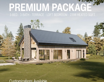 Scandinavian Barndominium House Plans | 3 Bed Cabin with Loft | Modern Family Cabin Design