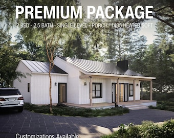 Modern Farmhouse Small House Plans | 2 Bedroom, 2 Bath Home Blueprint (1485 Sq Ft)