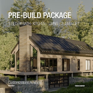 Modern Scandinavian Barndominium Floor Plan: 5 Bed, 4 Bath (Digital Blueprint)