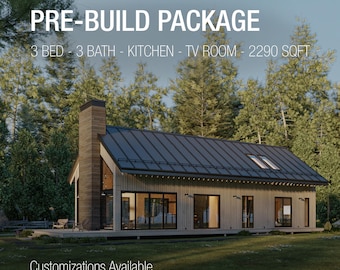 Scandinavian Modern Family Cabin | 3-Bed Barndominium House Plan with Loft | Open-Concept Nordic Design | Architectural Blueprint
