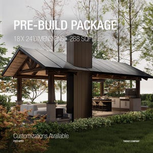 Pool House Plan: Modern Scandinavian Backyard Gazebo Bar (Pre-Build Package)