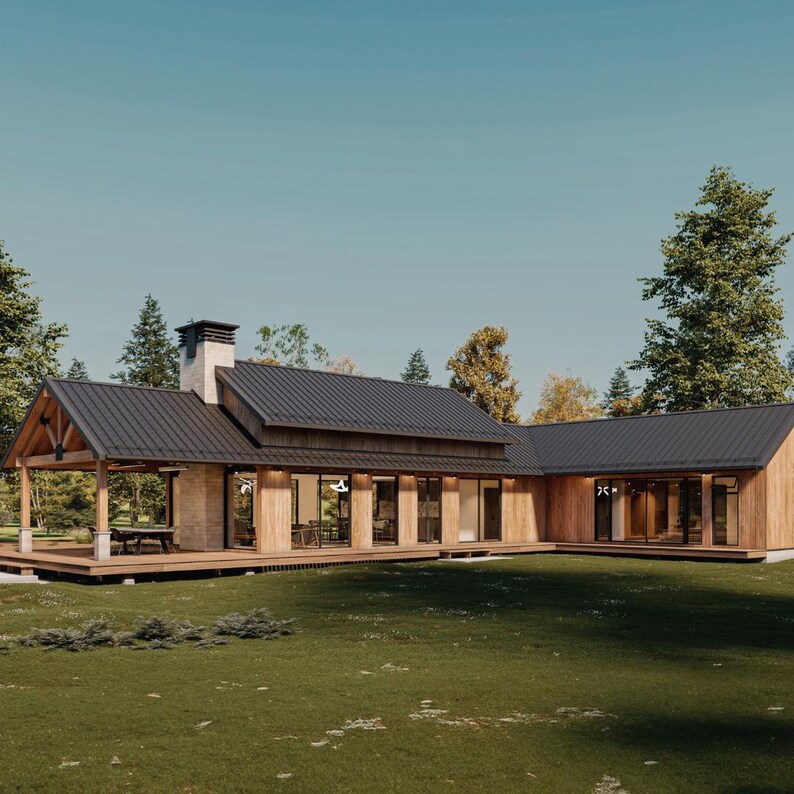 log cabin with large rock formations, in dark bronze and dark beige style, hybrid of contemporary and traditional, lilla cabot perry, clean lines, modern ranch style house, a large cabin in the mountains, southern countryside, cabin in groves