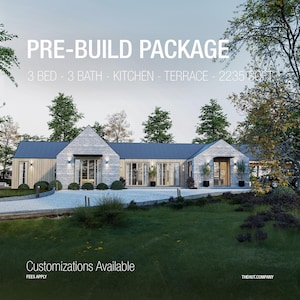 Scandinavian Modern Cabin Floor Plan | 3-Bed 3-Bath House Design w/ Garage | Contemporary Farmhouse Style | Digital Architectural Blueprints