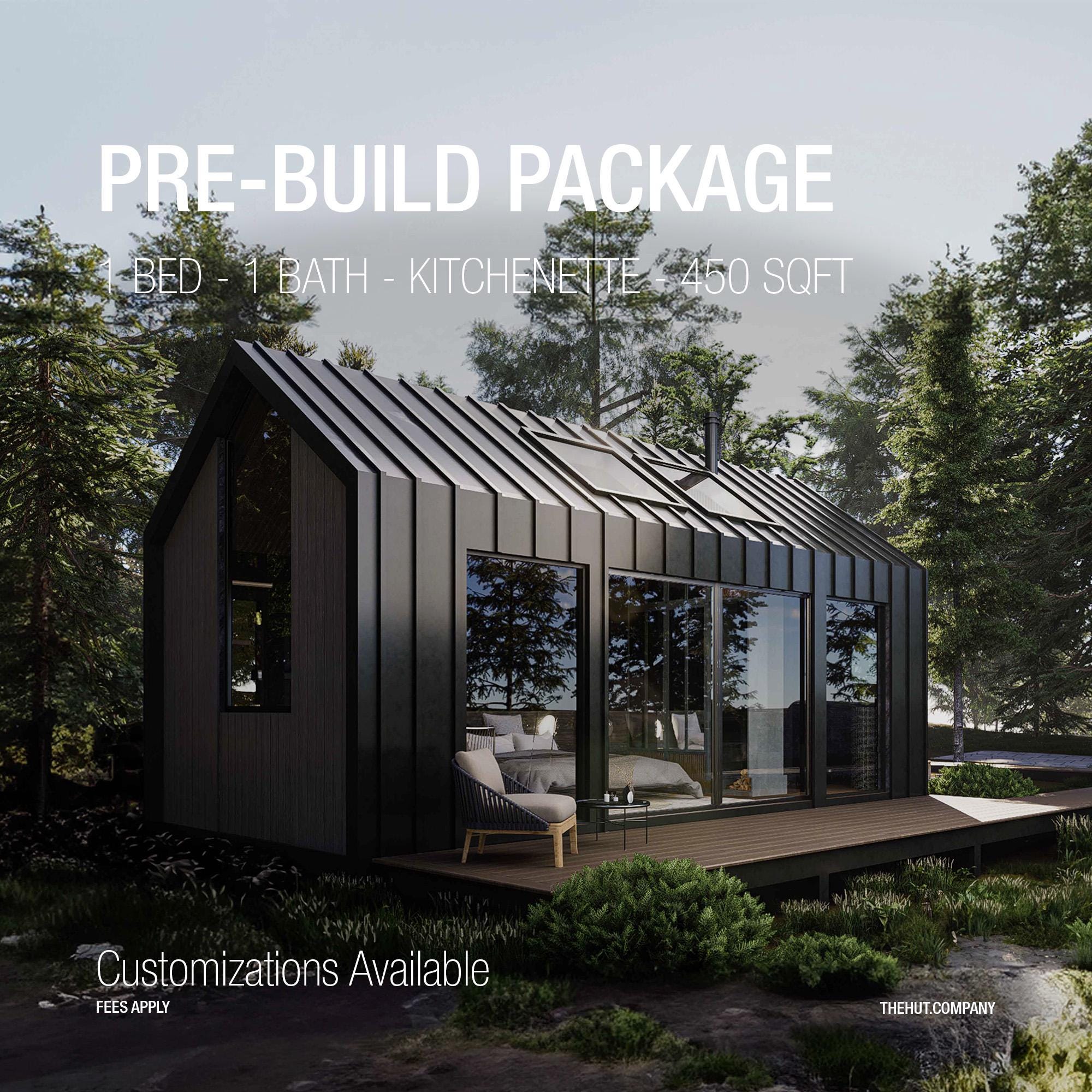 Nordic Tiny Cabin Floor Plan | 1-Bedroom Studio with Fireplace & Deck | Modern Mountain Retreat | Compact Blueprint