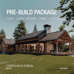 Planimetria di un moderno barndominium nordico / Progetto di una casa con 3 camere da letto e 2 bagni con terrazza / Progetti architettonici di case / Disposizione di una cabina contemporanea
