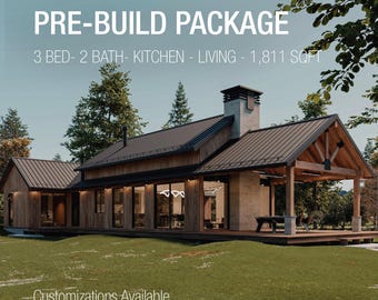 Modern Nordic Barndominium Floor Plan | 3-Bed 2-Bath House Design with Terrace | Architectural House Blueprints | Contemporary Cabin Layout