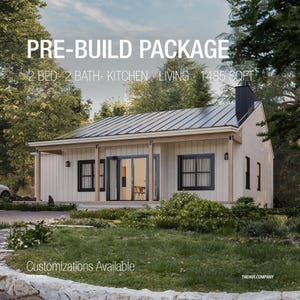Tiny House Floor Plan | 2-Bedroom Modern Farmhouse Cottage | Cozy Family Home with Fireplace | Digital Architectural Blueprints