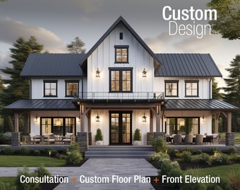 Custom Home Design Package Mockup Revision Residential, Scandinavian and Nordic House Floor Plans, Downloadable and Personalized Floor Plans