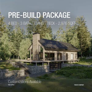 Planimetria di un moderno lodge nordico / 4 camere da letto / 3 bagni / Progetto PDF della casa architettonica / Progetto di una casa in stile bungalow con garage e terrazza / 2.976 piedi quadrati.
