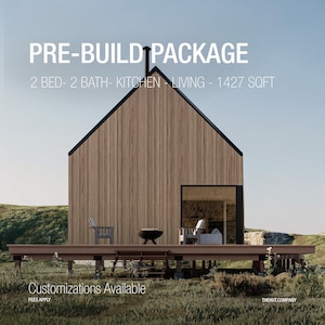Nordic Barndominium|  Floor Plan 2 Bed Tiny House Plans | Modern Cabin Detail Construction Documents | Custom Drawings | Cozy Retreat Design