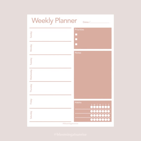 Weekly Planner Printable Planner Week Planner Planner - Etsy