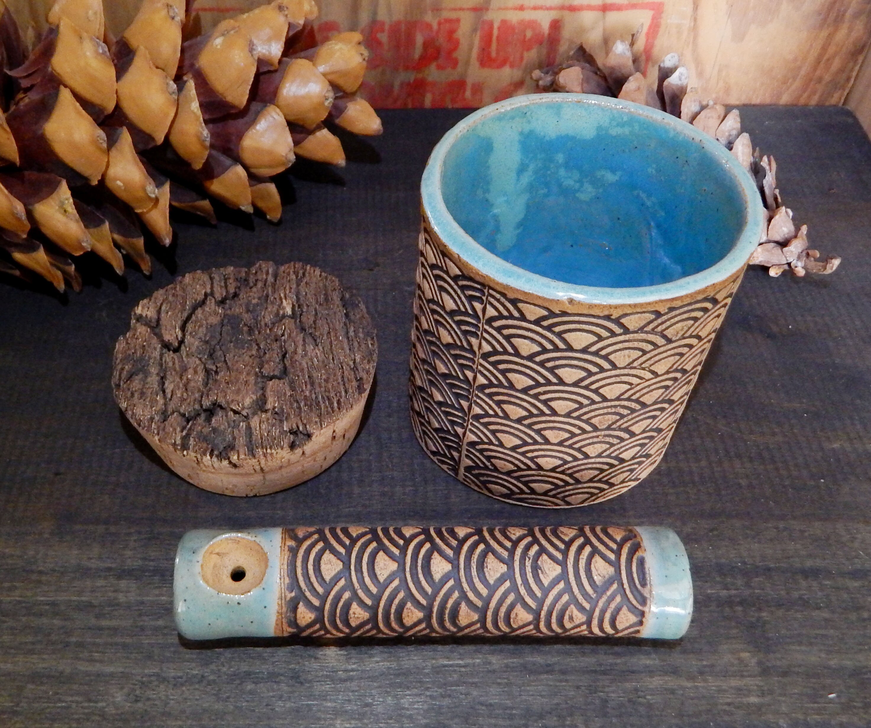 Handmade Smoking Pipe Pottery Stash Jar Set Unique One of a Etsy