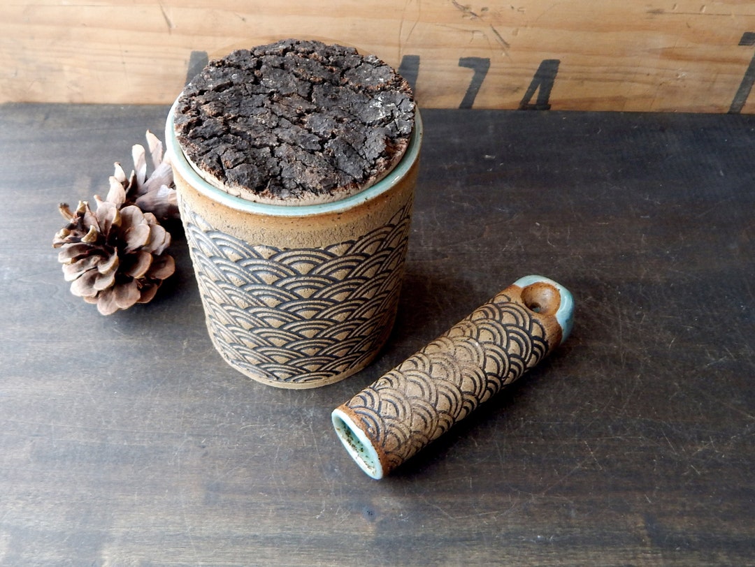 Handmade Smoking Pipe Pottery Stash Jar Set Unique One of a Kind Hippie