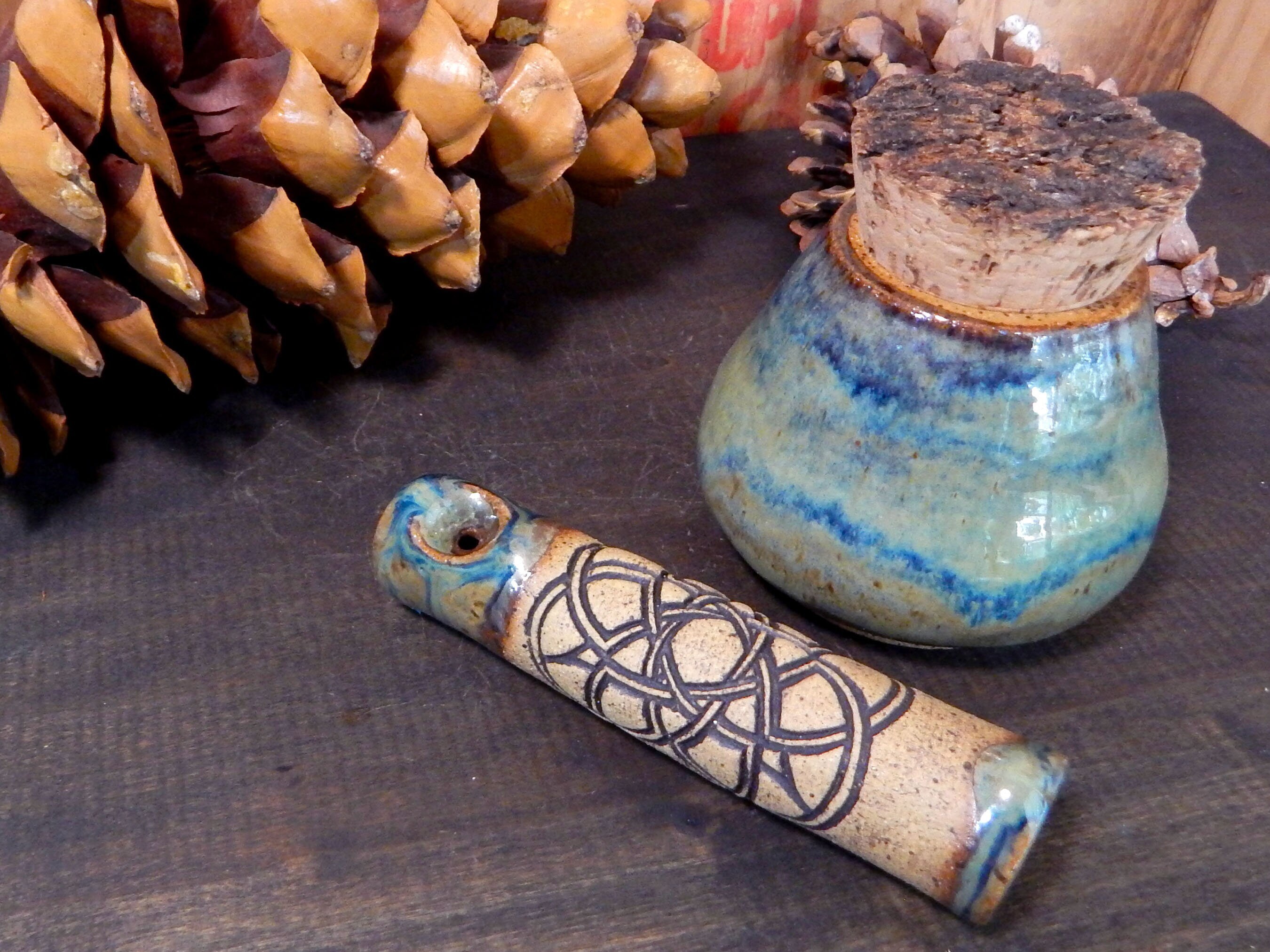 Handmade Smoking Pipe Pottery Stash Jar Set Tobacco Unique One Etsy