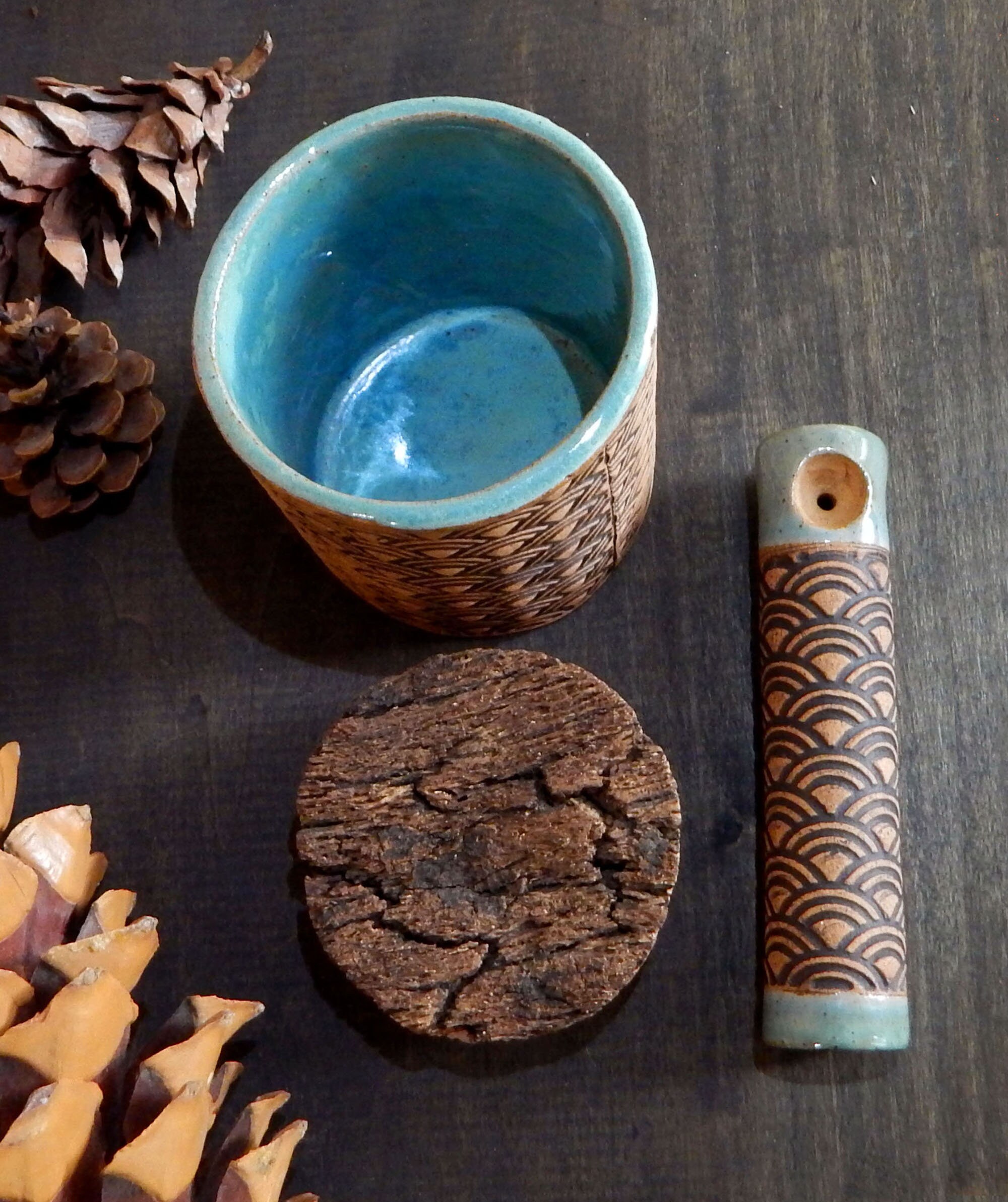 Handmade Smoking Pipe Pottery Stash Jar Set Unique One of a Etsy