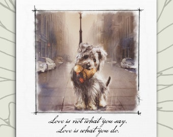 Yorkie Schnauzer Puppy Canvas Art | Cottagecore Watercolour Print