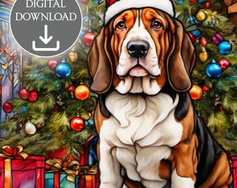 Christmas Basset Hound Stained Glass Tumbler Wrap (Digital Download)