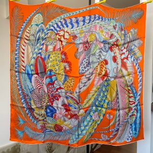 100% Pure Mulberry Silk Extra Large Silk scarf - The Feather or The Air Balloons -110x110cm/43”