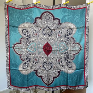 100% Pure Mulberry Silk Extra Large Silk scarf - The Flowers, The Turquoise -110x110cm/43”