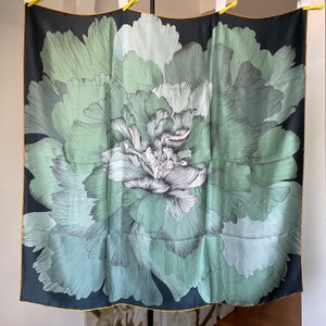 100% Pure Mulberry Silk Extra Large Silk scarf - The sealing, The Peony or The Flowers -110x110cm