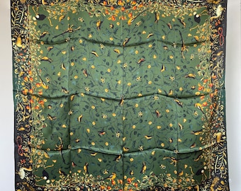 100% Pure Mulberry Silk Extra Large Silk scarf - The Green & Birds or The Flowers, The Dream Night-110x110cm/43”