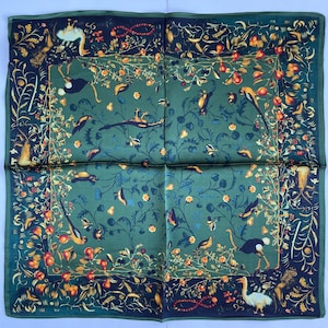 One! 100% Pure Silk Multicolour Small Silk scarf -The Green Birds, The Horse&Moon, The Zebra