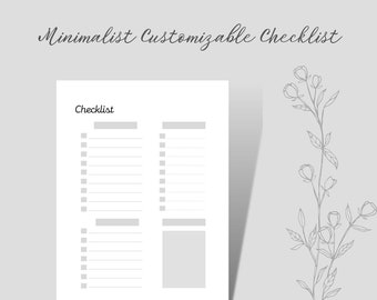 Customizable Checklist | Minimalist | Printable Fillable | A4 A5 Letter | Instant Download