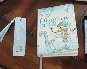 snowman christmas journal set with matching bookmark and ink pen