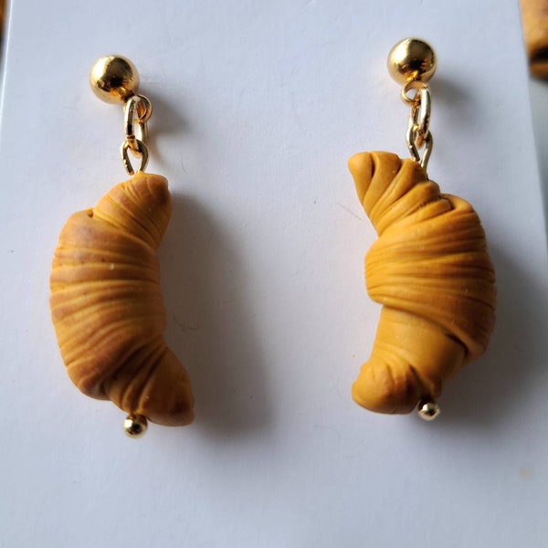 Boucles d'oreilles croissant, Boucles d'oreilles viennoiserie, bijoux drôle, boucles d'oreilles gourmand, bijoux pâtisserie