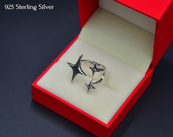 Razzle Dazzle Ring [925 Sterling Zilver] / Star Ring / Bling Ring / Glitter Emoji Ring / Unieke Ring / Voor haar