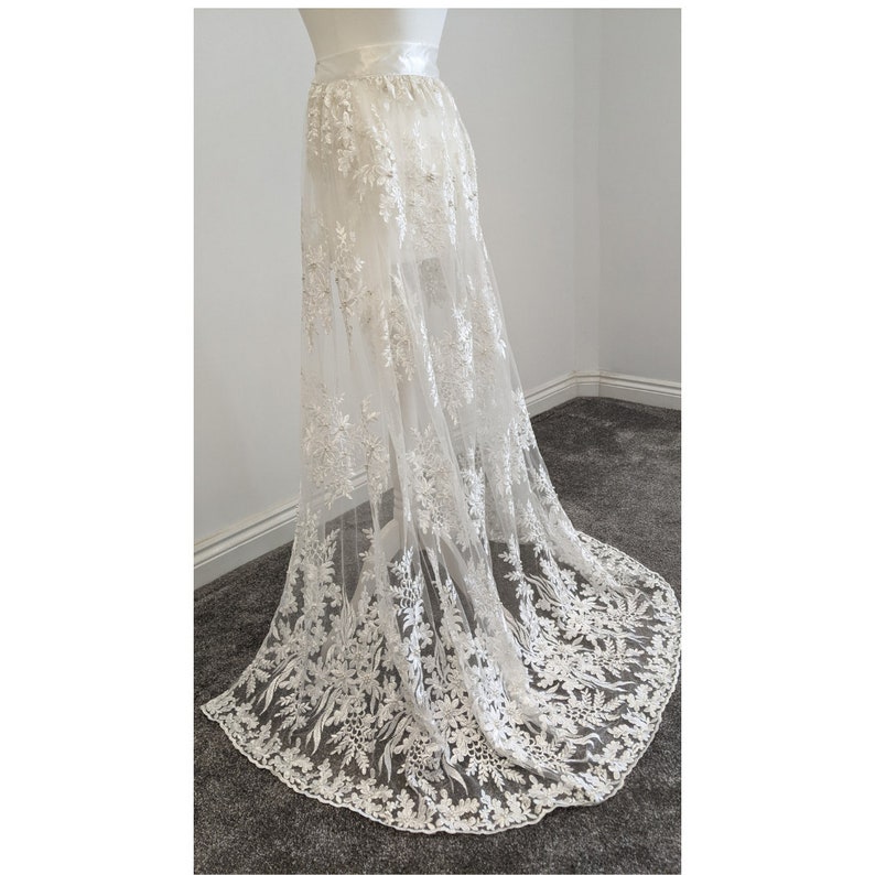 Custom Fit Ivory lace wedding bridal over skirt detachable image 3