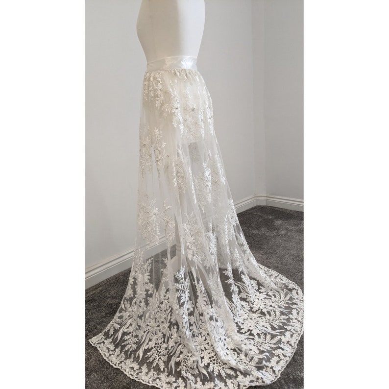 Custom Fit Ivory lace wedding bridal over skirt detachable image 5