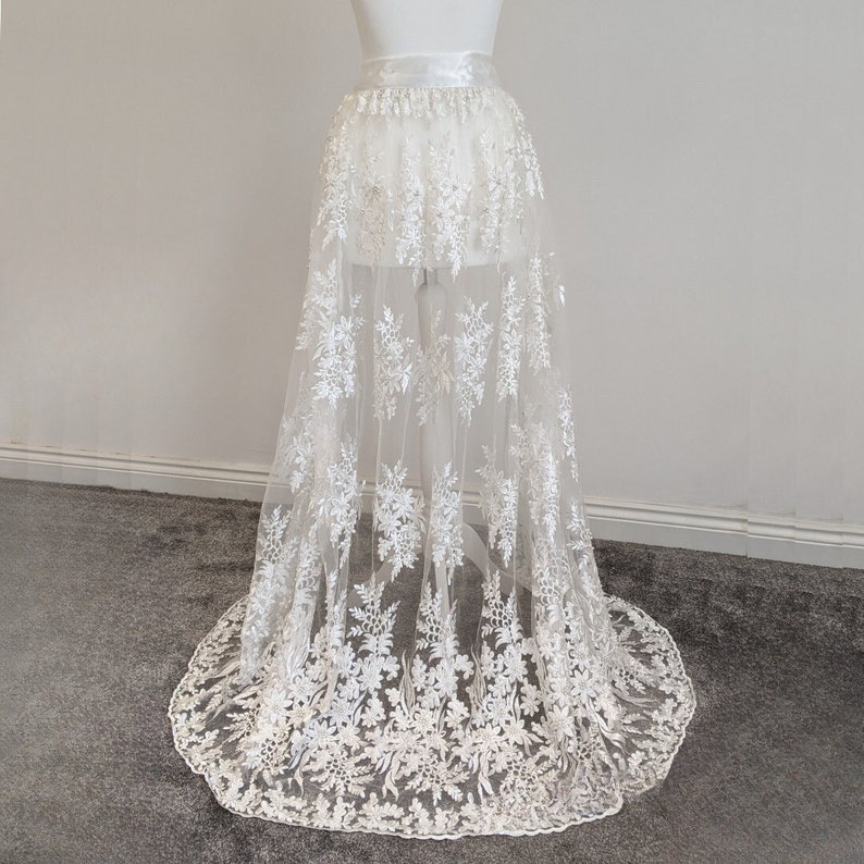 Custom Fit Ivory lace wedding bridal over skirt detachable image 1