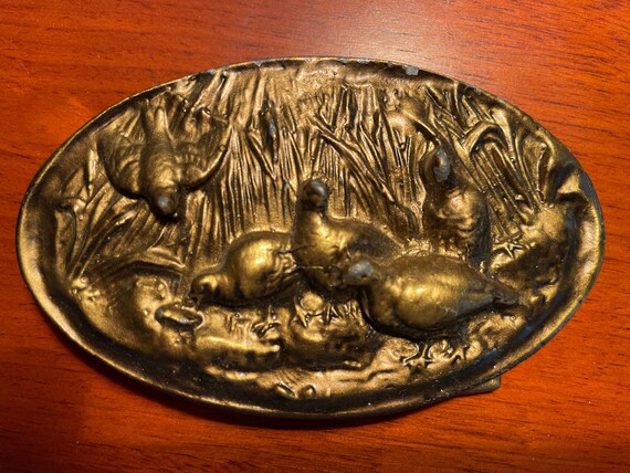 Pheasant Relief Bronze Buckle, vintage 1980s - image 1