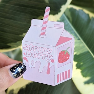 Aesthetic Sticker | Strawberry Milk | Laptop Sticker | Water Bottle Sticker | Journal Sticker | Phone Sticker | Holo Sticker