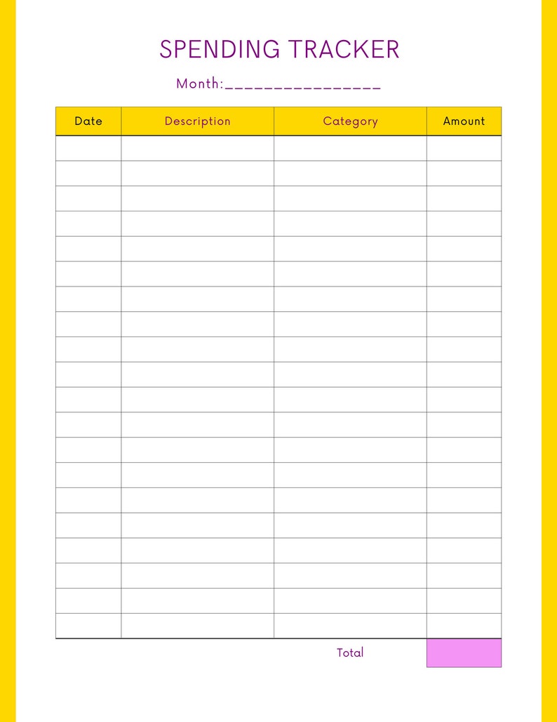 Printable Daily Spending Tracker, Fillable | Undated Daily Spending ...