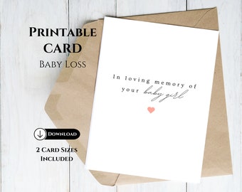 Printable Baby Loss Card, In Memory Of Girl Sympathy Card, Bereavement Condolence Card, Miscarriage Stillborn Infant Loss Gift, Angel Baby