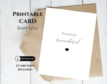 Printable Baby Loss Card, Forever Remembered Sympathy Card, Bereavement Condolence Card, Miscarriage Stillborn Infant Loss Gift, Angel Baby