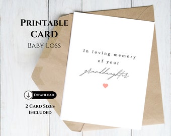 Printable Baby Loss Card, In Memory Of Granddaughter, Sympathy Bereavement Condolence Card, Miscarriage Stillborn Infant Loss, Angel Baby