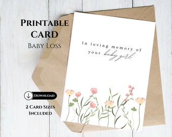 Printable Baby Loss Card, Memory of Baby Girl Sympathy Card, Bereavement Condolence Card, Miscarriage Stillborn Infant Loss Gift, Angel Baby