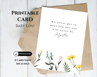 Printable Baby Loss Card, Never Forgotten Sympathy Card, Bereavement Condolence Card, Miscarriage Stillborn Infant Loss Gift, Angel Baby