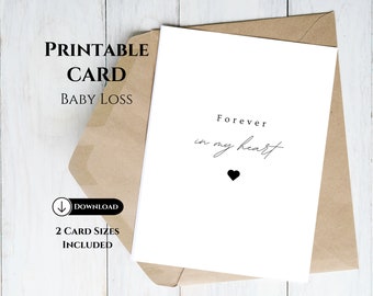 Printable Baby Loss Card, Forever In My Heart Sympathy Card, Bereavement Condolence Card, Miscarriage Stillborn Infant Loss Gift, Angel Baby