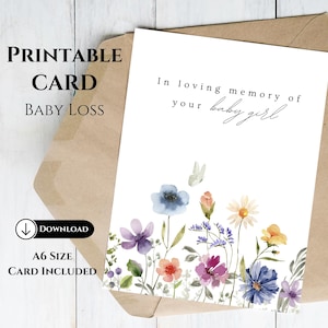 Carte de décès de bébé imprimable A6, carte de sympathie papillon blanc, carte de condoléances pour deuil, cadeau de perte de bébé mort-né pour fausse couche, bébé ange