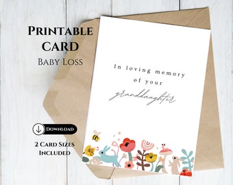 Printable Baby Loss Card, Memory of Your Granddaughter Sympathy Card, Bereavement Condolence, Miscarriage Stillborn Infant Loss, Angel Baby