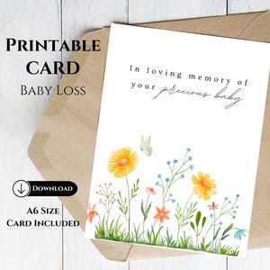 Carte de décès de bébé imprimable A6, carte de sympathie papillon blanc, carte de condoléances pour deuil, cadeau de perte de bébé mort-né pour fausse couche, bébé ange