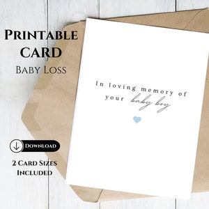 Carte à imprimer pour décès de bébé, carte de sympathie à la mémoire d'un garçon, carte de condoléances pour deuil, cadeau de décès d'un nourrisson mort-né pour fausse couche, bébé ange